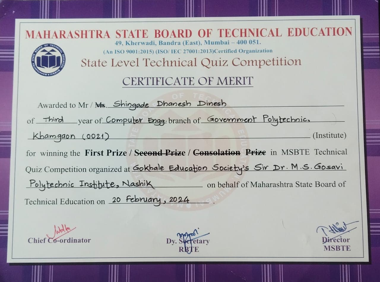 MSBTE State Level Technical Quiz Competition - Winner